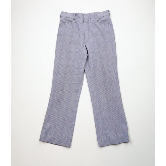 Vtg 60s Streetwear Mens 34x30 Rayon Gabardine Houndstooth Bell Bottoms Pants USA